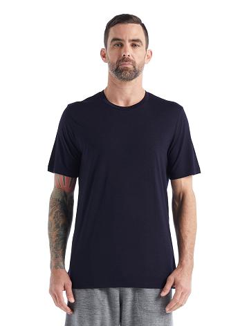 Men's Icebreaker Merino Tech Lite II Short Sleeve Tee T Shirts Midnight Navy | CA 1781EBCX